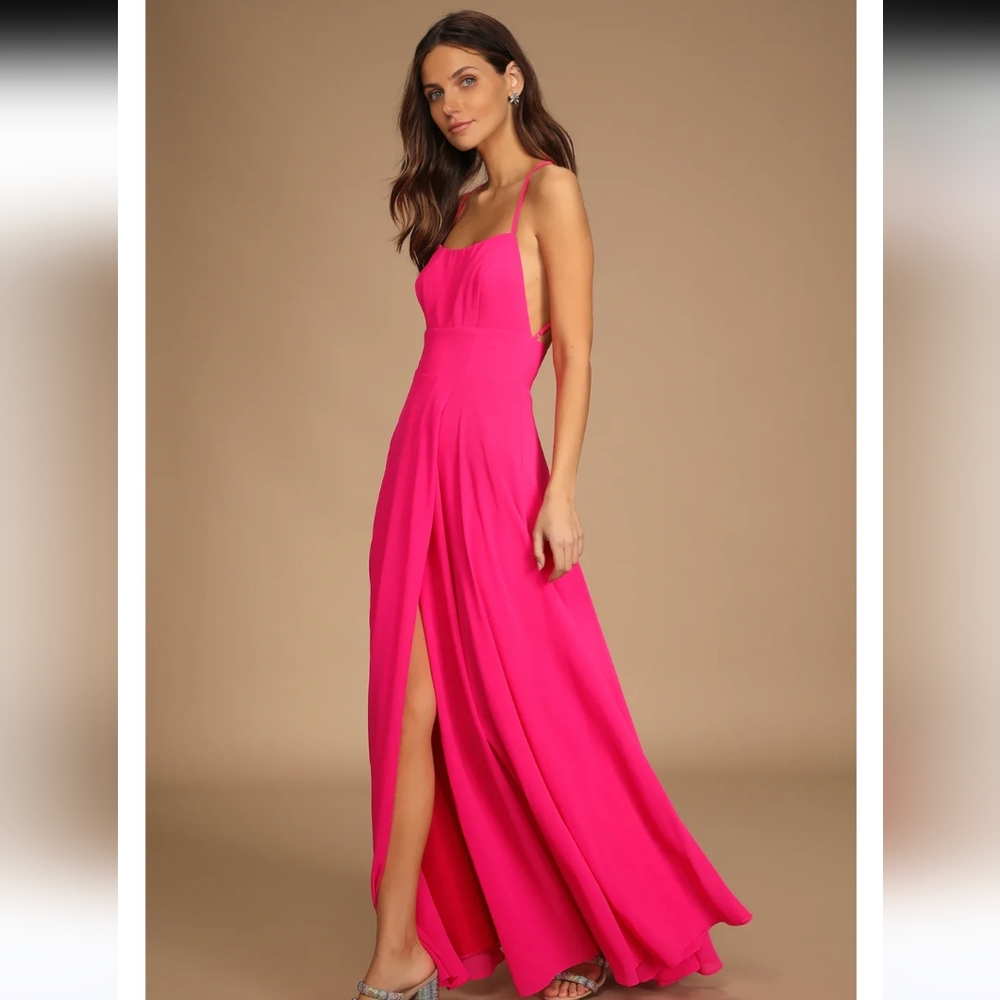 Lulus Dreamy Romance Hot Pink Backless Maxi Dress Size L